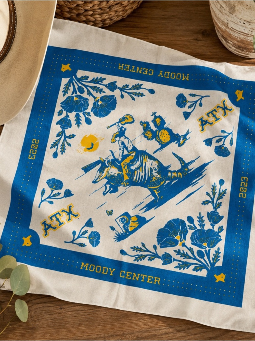 ATX Moody Center 2023 Austin Texas Screen Printed Cotton Bandana 21” Collectable